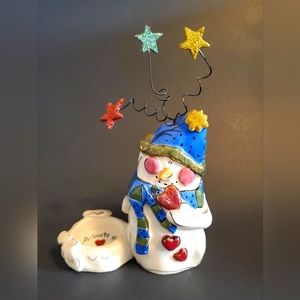 Blue Sky Clayworks Heather Goldminc Holiday Snowman Tea Light Holder